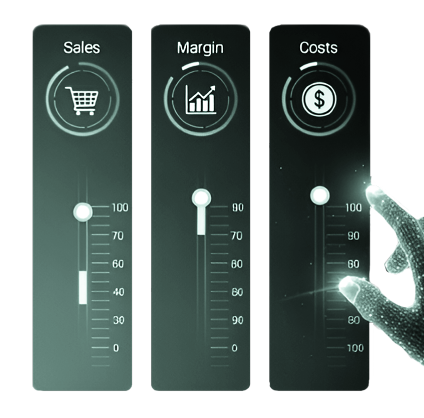 A diagram showing sales, margin, and cost optimization.